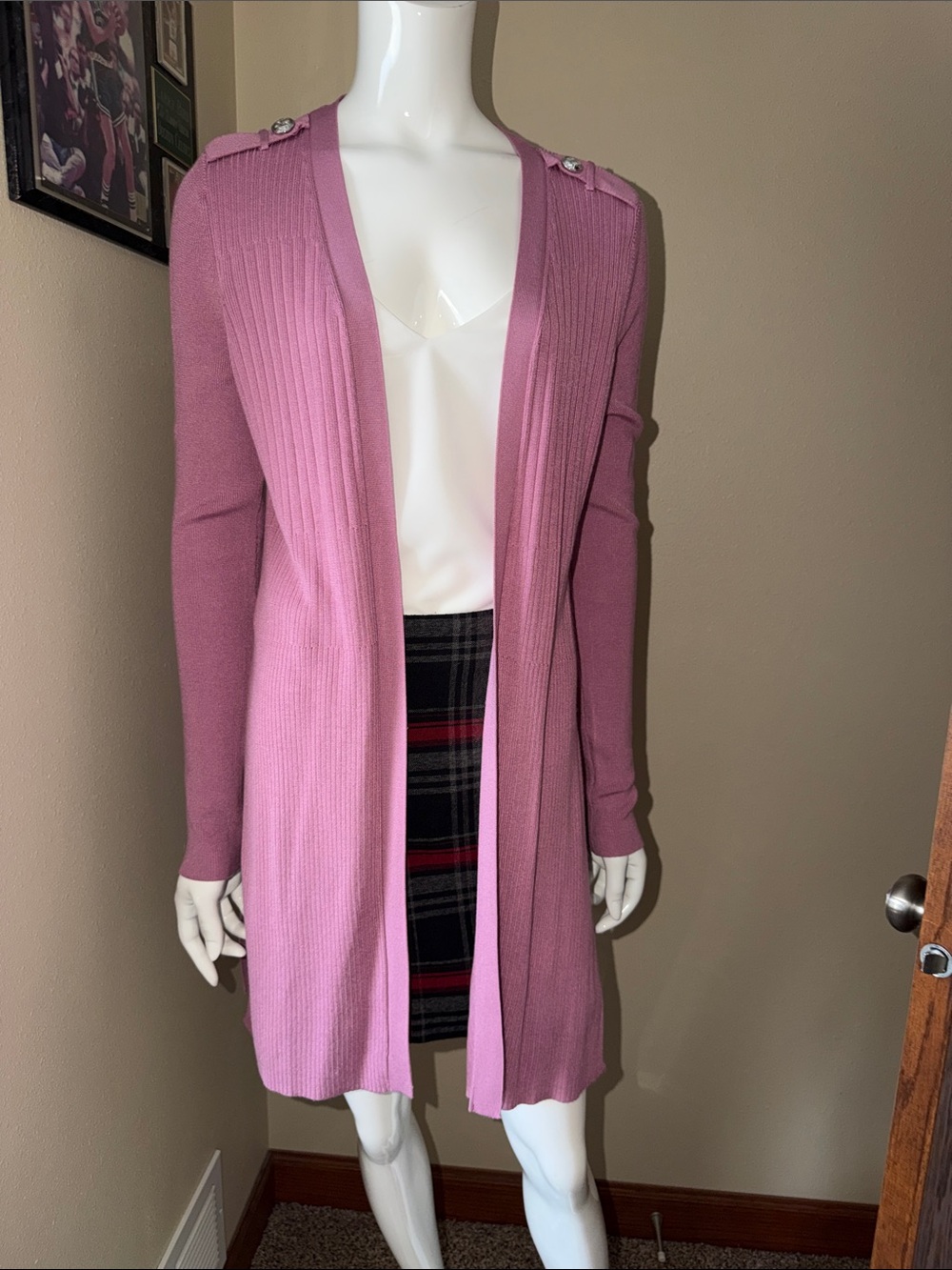 White House Black Market Pink Long Open-Front Cardigan, size M
